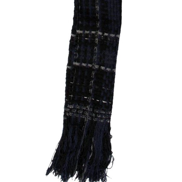 RAG & BONE Woven Frayed Navy Blue Scarf - Picture 3 of 3